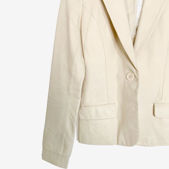 Vintage Y2K Bone White Leather Jacket by Le Chateau / size XXS - Picture 5 of 12
